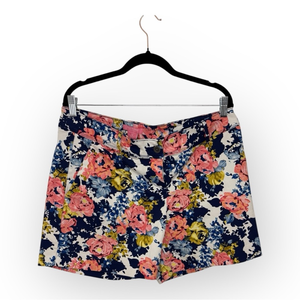 Isaac Mizrahi New York Floral Print Shorts Navy White Pink Resort Preppy Size 12